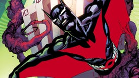 Terry McGinnis flies past on the cover to Batman Beyond Vol. 3: The Long Payback.