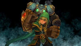 A close-up of Gully wielding her giant gauntlets in Battle Chasers: Nightwar