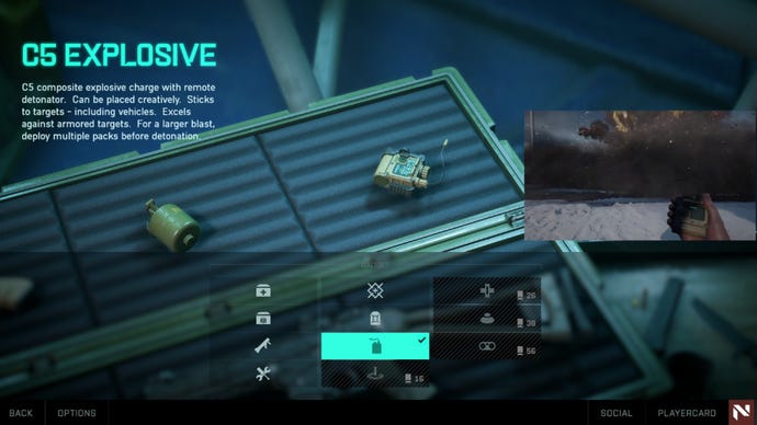 The C5 explosive shown in the Battlefield 2042 loadout screen.