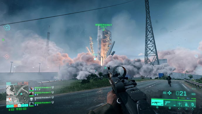 The player watches a space shuttle take off in Battlefield 2042.
