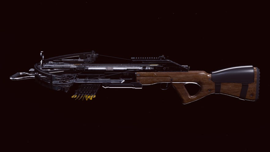 A screenshot of the R1 Shadowhunter Crossbow as it appears in the Call of Duty: Warzone Gunsmith.