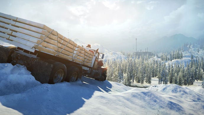A snowy scene in Snowrunner