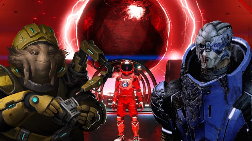 Karya seni dari Stellaris, No Man's Sky dan Mass Effect terdiri dari gambar header kami untuk daftar permainan luar angkasa terbaik kami