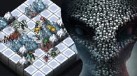 Artwork from Into The Breach and a large alien head from XCOM 2