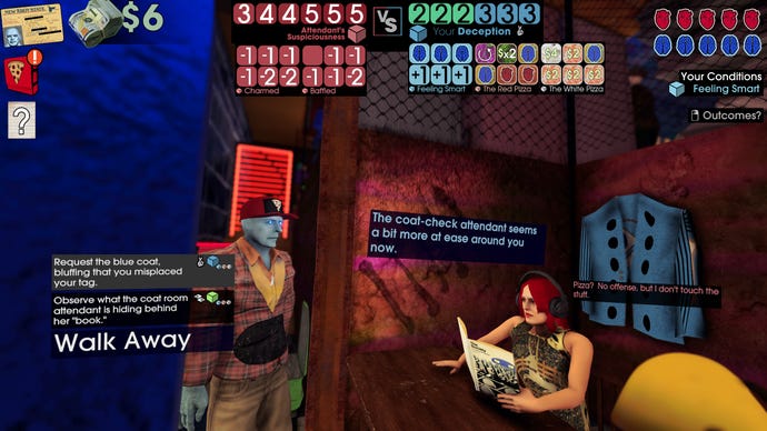 Befriending the coat-check attendant in a Betrayal At Club Low screenshot.