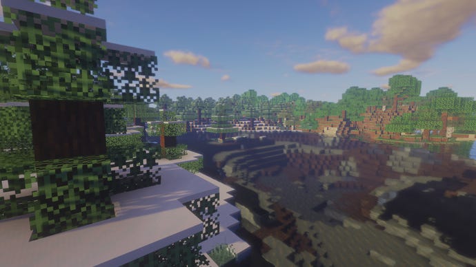 Een bos naast een rivier in Minecraft