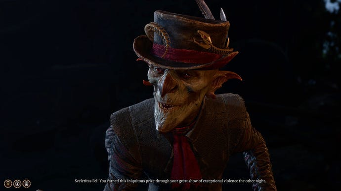 Scleritas Fel congratulates me for my "exceptional act of violence" in Baldur's Gate 3.