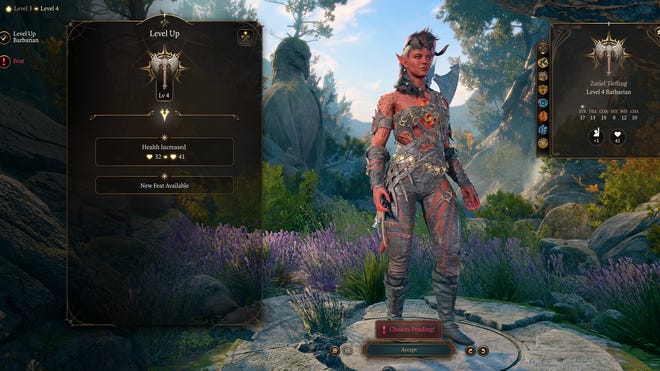 An image of Karlach level-up from Baldur's Gate 3.