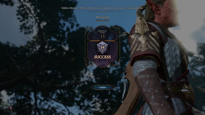 Winning a skill check in Baldur's Gate 3.