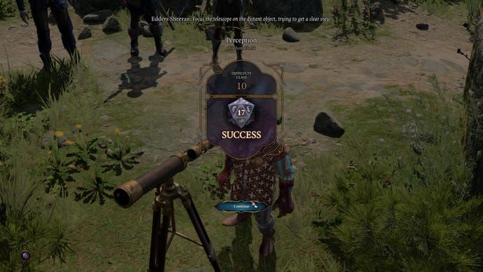 Edders Sheeran wins a telescope skill check in Baldur's Gate 3.