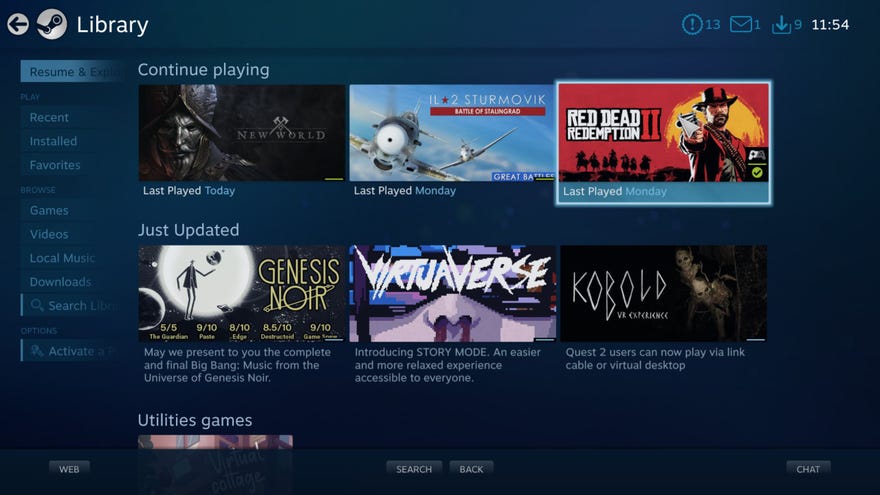 The interface for Steam's Big Picture mode