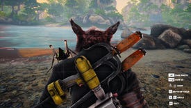 A Biomutant screenshot of the player using the in-game Photo Mode to take a photo from behind the character.
