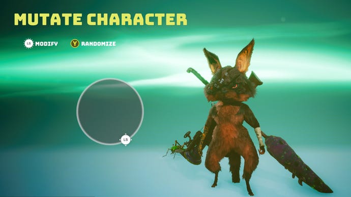 A Biomutant screenshot of the Mutate Character screen where you can change the body type of your character.