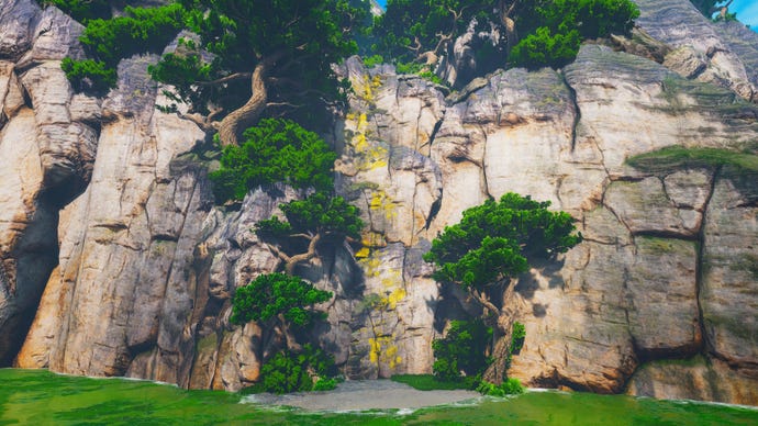A Biomutant screenshot of the climbing spots at the corner of the map which lead up to the secret Riddleroom.