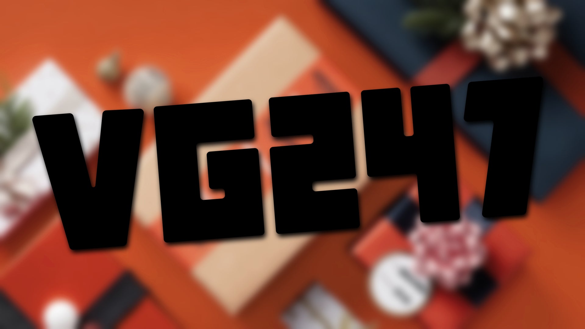 Black VG247 logo over some desaturated gifts, slightly blurred in the background.