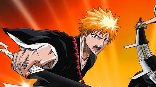 Cropped Bleach promotional image featuring an orange haired characters holding a sword