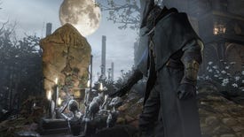 A Bloodborne hunter goes to touch a gravestone surrounded by messengers, presumably to pay respects to any hope of a Bloodborne PC release