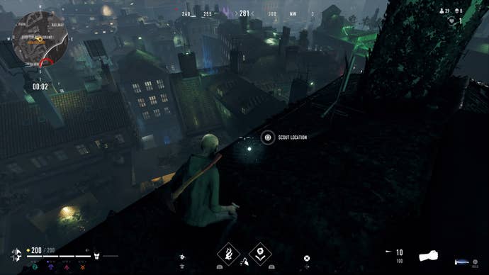 The stakeout location at the rooftop restaurant. Stakeout quest.