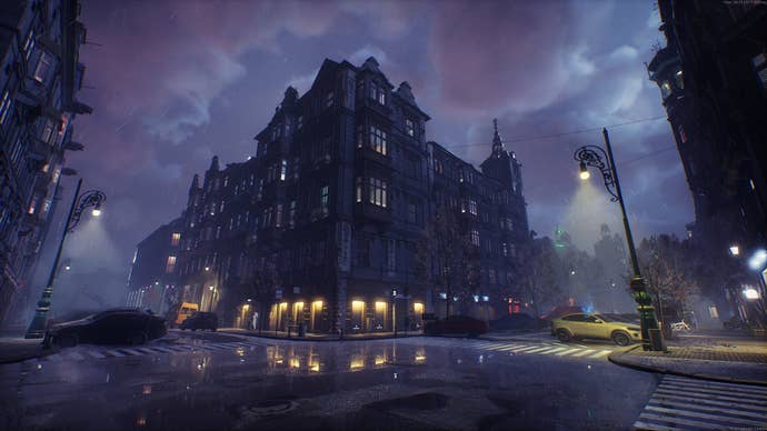 A streets of Prague in the rain.