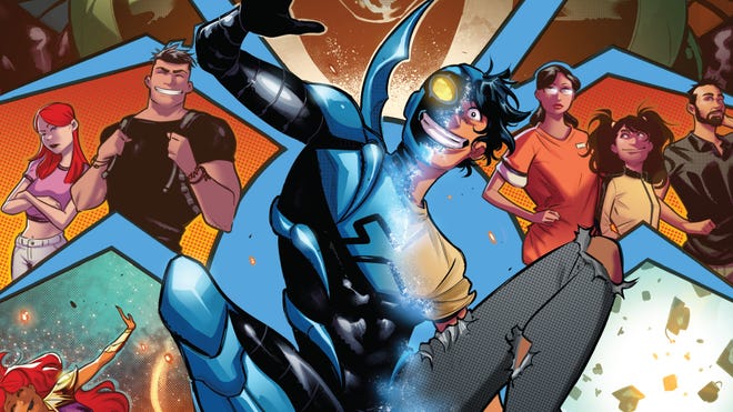 Blue Beetle with his supporting cast