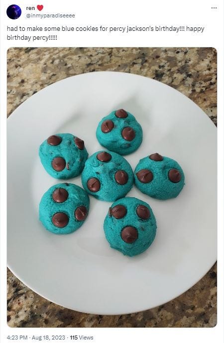 Screenshot of a tweet featuring blue cookies