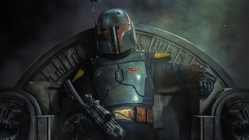 Cropped poster image of Boba Fett sitting in a throne