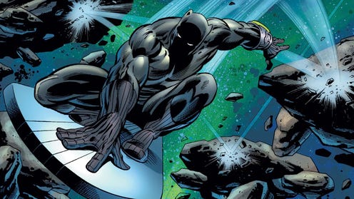 T’Challa rides Silver Surfer’s cosmic board through an asteroid field. Art by Paul Pelletier, Rick Magyar, and Paul Mounts, from Fantastic Four #545.