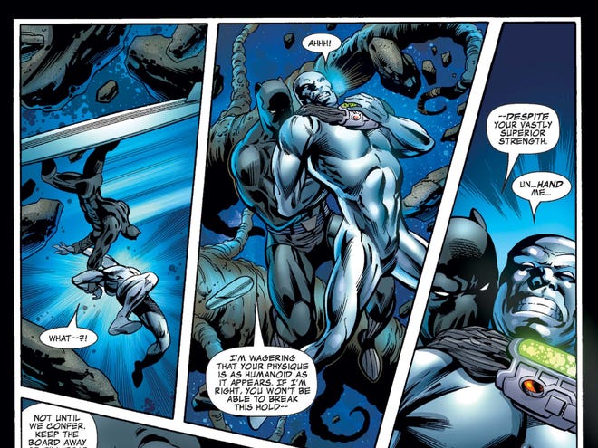 Black Panther retrains the Silver Surfer while explaining the limits of his body to him. From Fantastic Four #545.