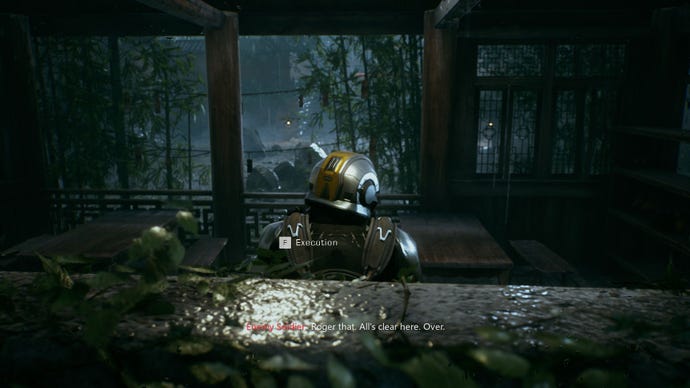 The player creeps up behind a soldier in Bright Memory Infinite