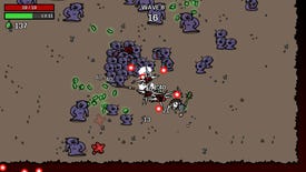 A heavily armed potato beats up aliens in a Brotato demo screenshot.