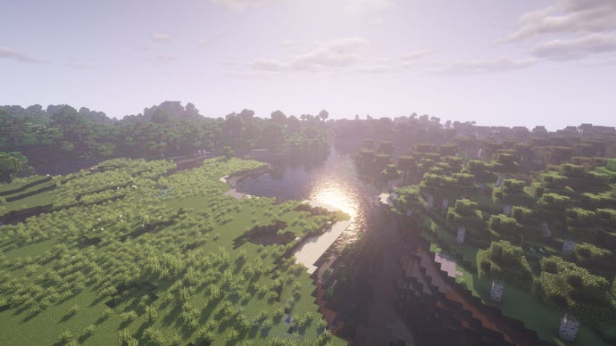 Potret layar Minecraft Minecraft karo Shaders BSL aktif
