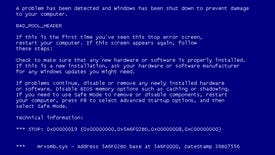 A 'blue screen of death' from Microsoft's BlueScreen Screen Saver.