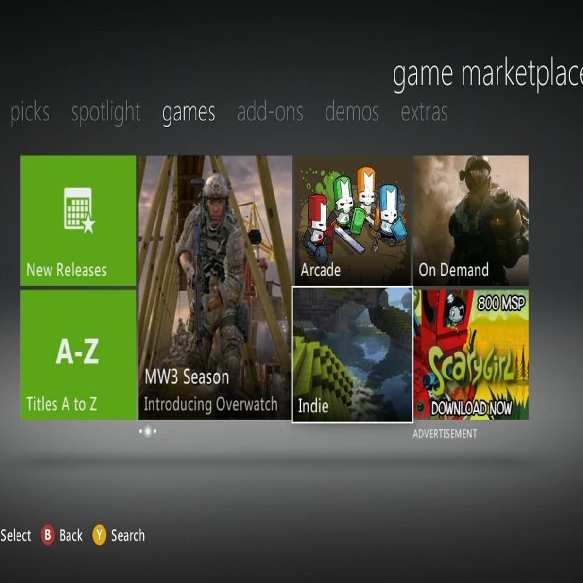 Xbox 360 games download. Market in game.