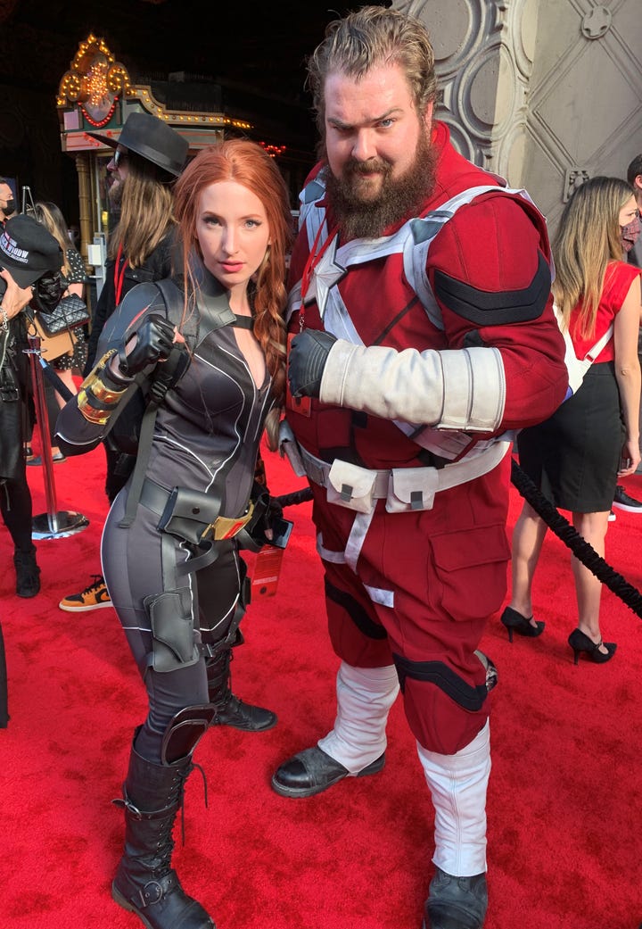 Black Widow cosplayers at the Black Widow Premiere in Hollywood, CA.