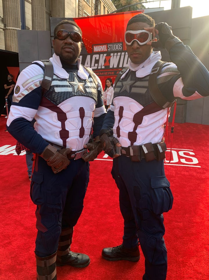 Black Widow cosplayers at the Black Widow Premiere in Hollywood, CA.