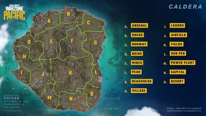 A map of Caldera in Warzone: Pacific