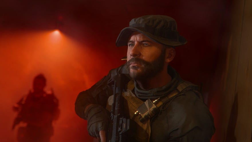 Captain Price under a red light in Call Of Duty Modern Warfare 3.