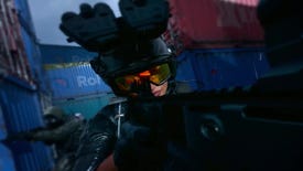 Roze in black tactical gear carefully squints through her rifle ironsights in Call Of Duty: Modern Warfare 2.