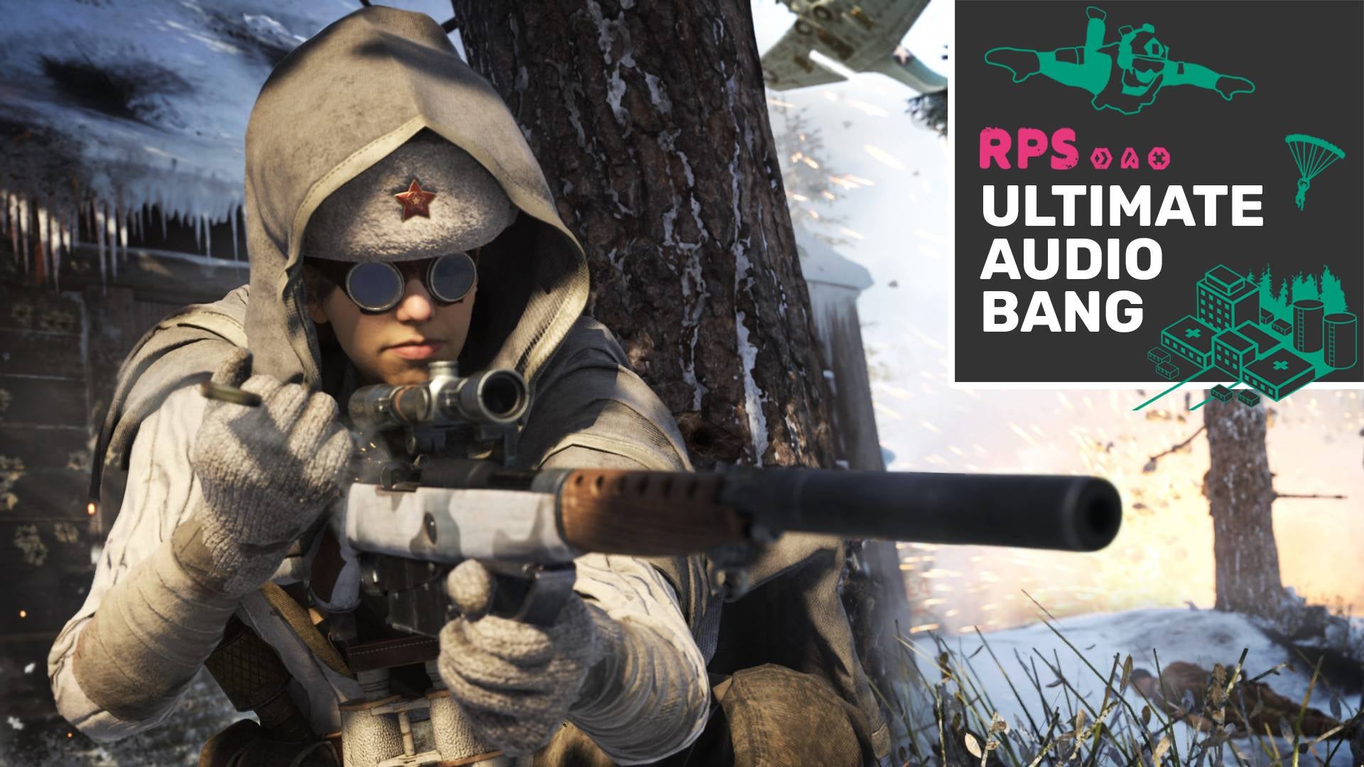 A sniper reloads the chamber in a snowy woodland backdrop.