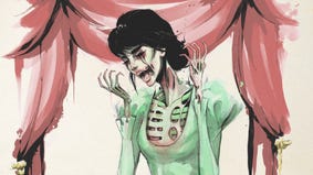 Screaming skeleton woman art from RPG Candela Obscura's quickstart guide