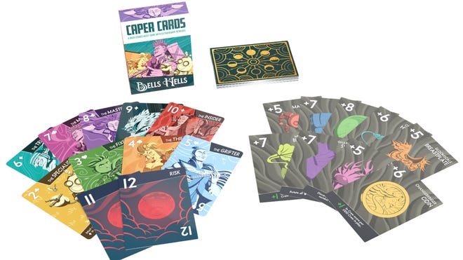 An image of the cards and box for Caper Cards: Bells Hells