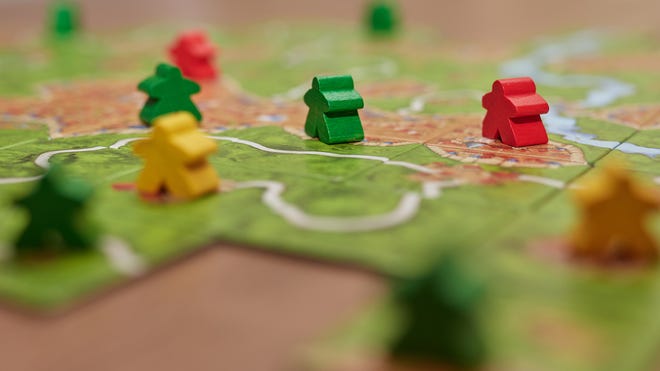 An image of the board of Carcassone laid out.