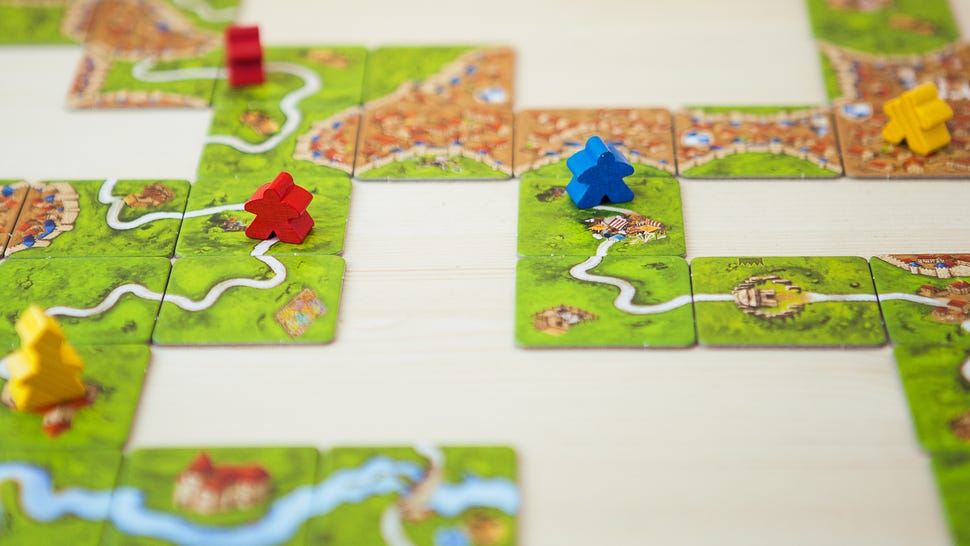 An image of Carcassonne's board laid out.