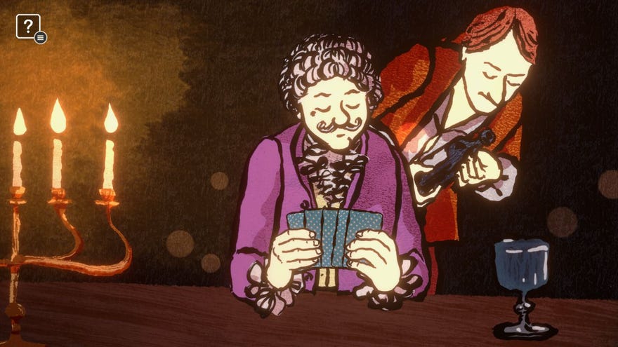 The Comte de Saint-Germain being poured wine by his accomplice in Card Shark