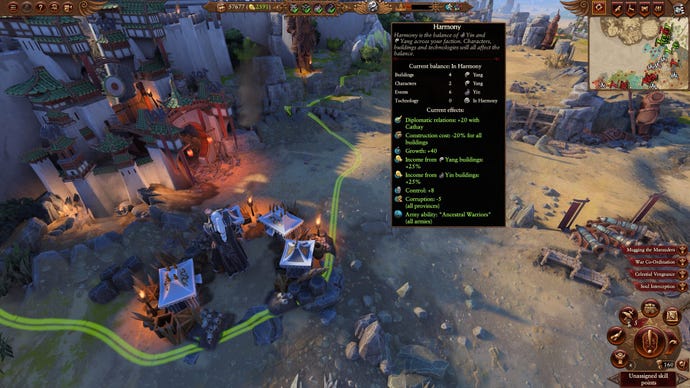 Cathay’s harmony bonuses in Total War: Warhammer 3.
