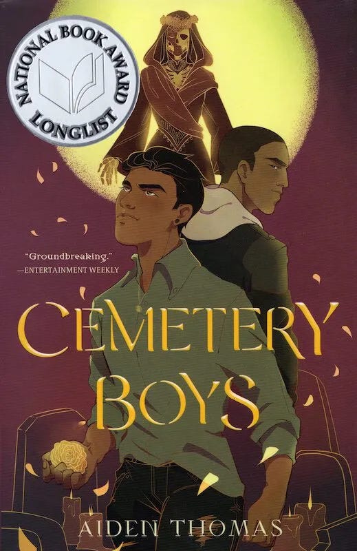 Cover of Cemetray Boys featuring two boys back to back and a witch behind them