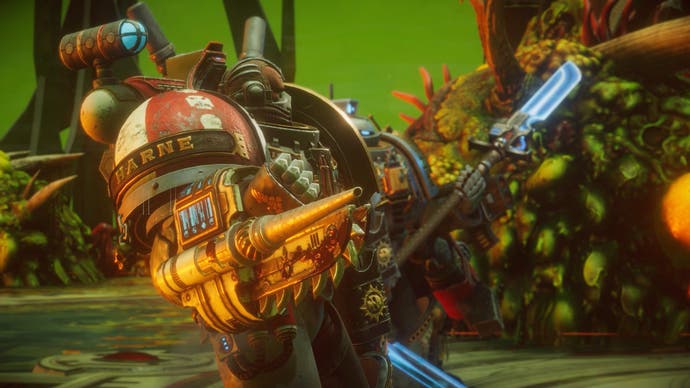 Warhammer 40,000: Chaos Gate - Daemonhunters preview assets featuring turn-based tactics gameplay, the base ship, and assorted shots of your customised four-man squads.