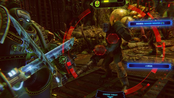 Warhammer 40,000: Chaos Gate - Daemonhunters preview assets featuring turn-based tactics gameplay, the base ship, and assorted shots of your customised four-man squads.