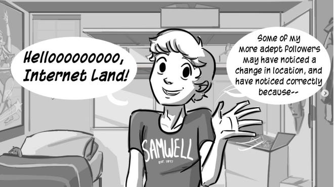 Cropped greyscale Check Please panel