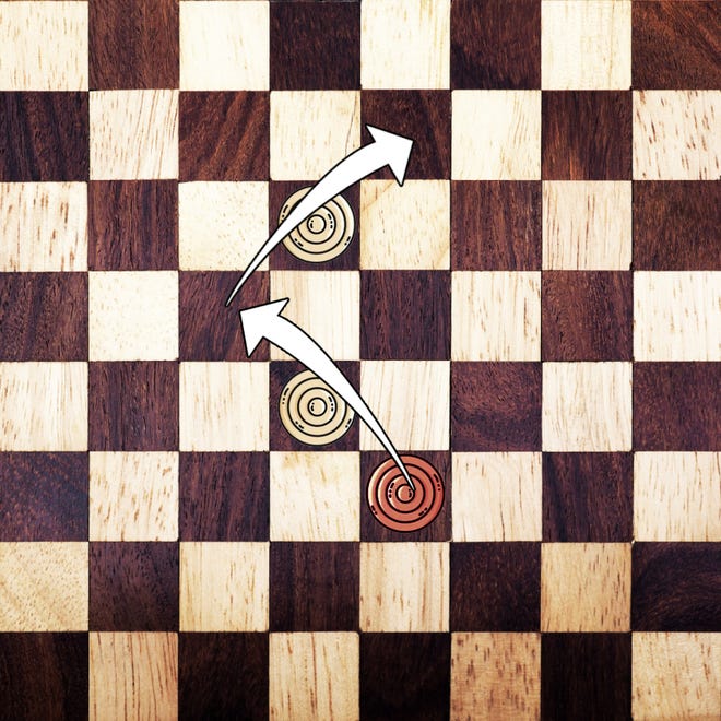 Checkers board showing a double hop